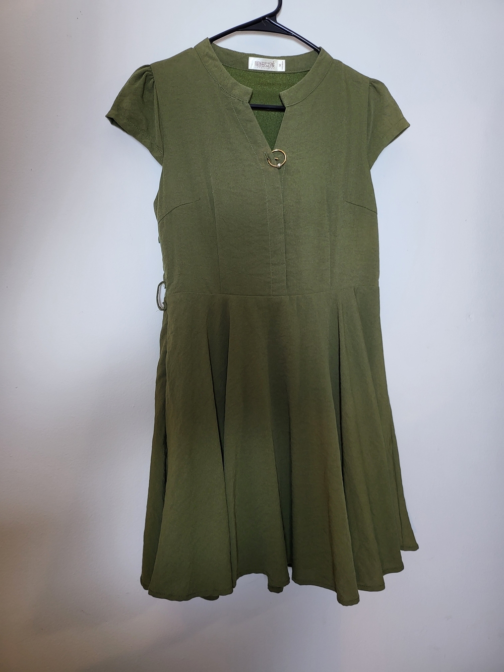 Olive Green Cap Sleeve A-Line Dress